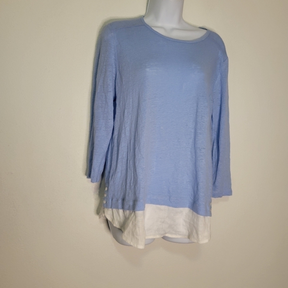 J jill love linen size s blue/white pullover top